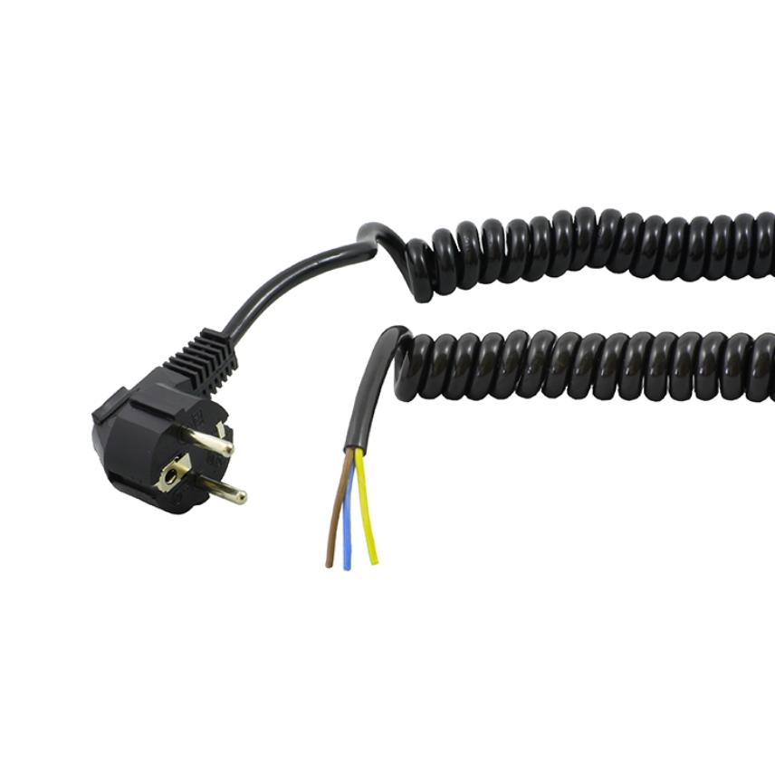 Cord sets, retractile cable 3G1,0 Black, open ends